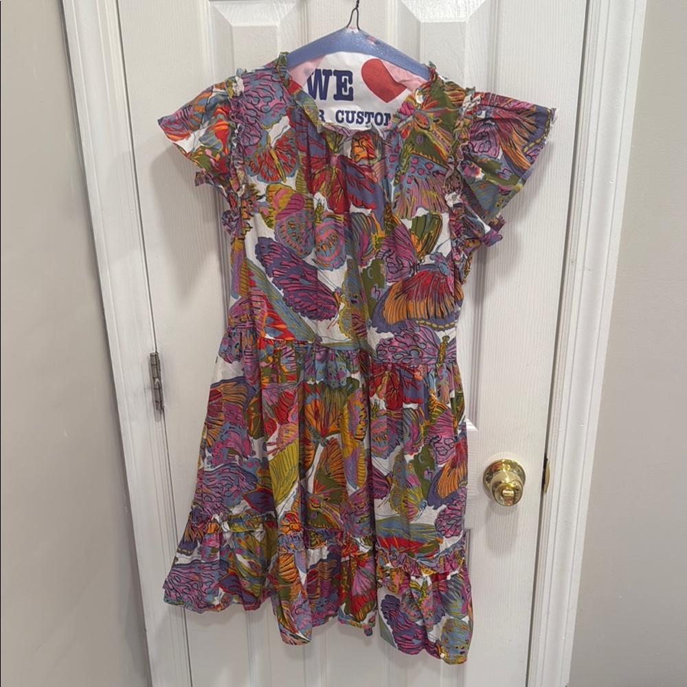 Caroline Constas Purple and Orange Flutter Sleeve Sundress